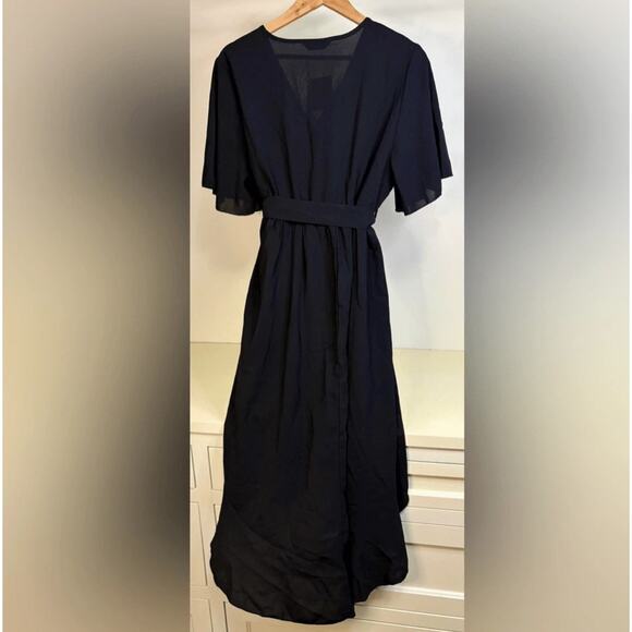 5X 28 Plus Size Black BloomChic Solid Tie Surplice Ruffle High Low Dress - Picture 6 of 7